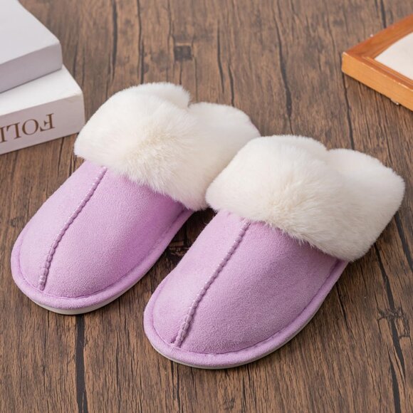 Cozy Women's Faux Fur Memory Foam Slippers - Warm & Anti-Skid (Size 9-10) - Picture 2 of 6